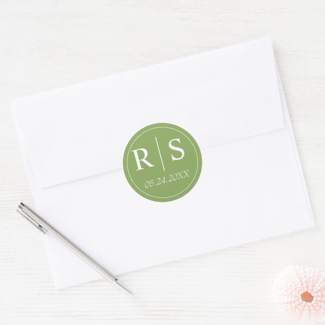 Elegante Initialen grüne Hochzeit klassische Runde Runder Aufkleber (Umschlag)