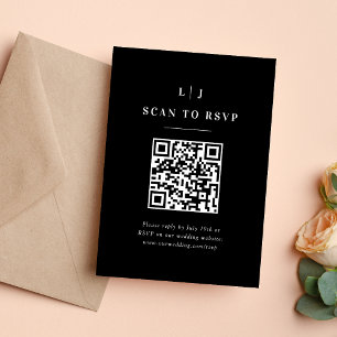 Elegante Initialen Schwarz-Weiß-Hochzeits-QR-Code RSVP Karte