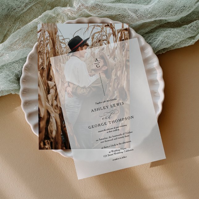 Elegante Initials Black Modern Chic Wedding (Elegant Initials Black Modern Chic Wedding Vellum Invitations)