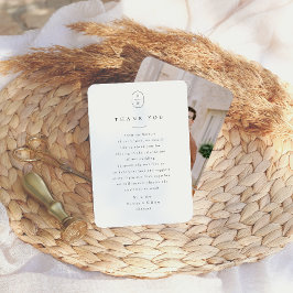 Elegante Initials Black & White Foto Hochzeit Dankeskarte