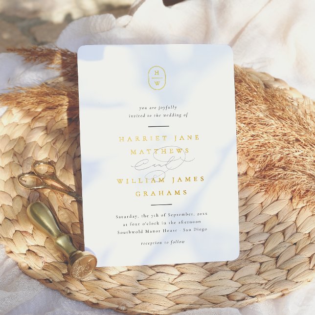 Elegante Initials Black & White Foto Hochzeit Folieneinladung (Card Front Mock-up)