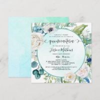 Elegante Invitación de Quinceañera Aqua Turquesa I