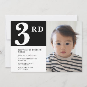 Elégante invitation 3e anniversaire Black Boy Phot