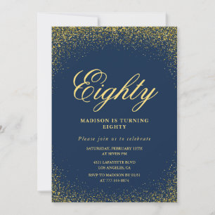 Elégante invitation 80e anniversaire Gold Navy Gla