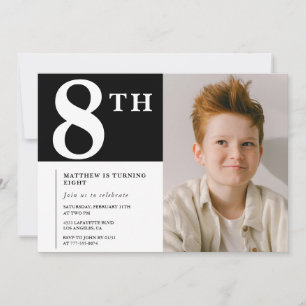 Elégante invitation 8e anniversaire Black Boy Phot