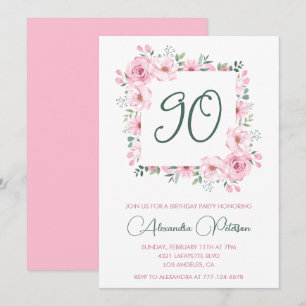 Elégante invitation 90e anniversaire Floral Pink