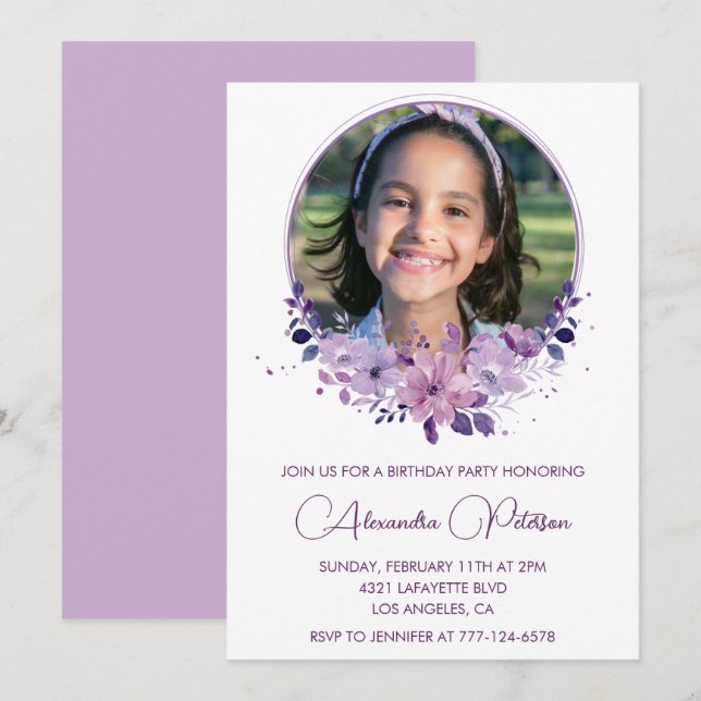 Élégante invitation à 11e anniversaire Photo Elega (Devant / Derrière)