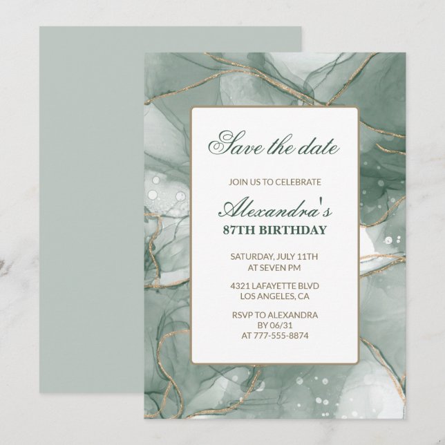 Elégante invitation à 87e anniversaire Enregistrer (Devant / Derrière)
