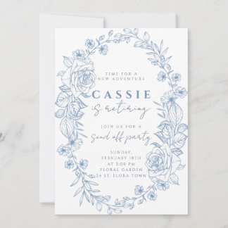 Elégante invitation à la retraite florale bleu pâl