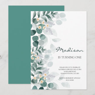 Elégante invitation à l'eucalyptus 1er anniversair