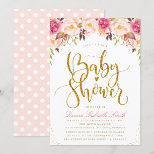 Elégante invitation au Baby shower floral roux