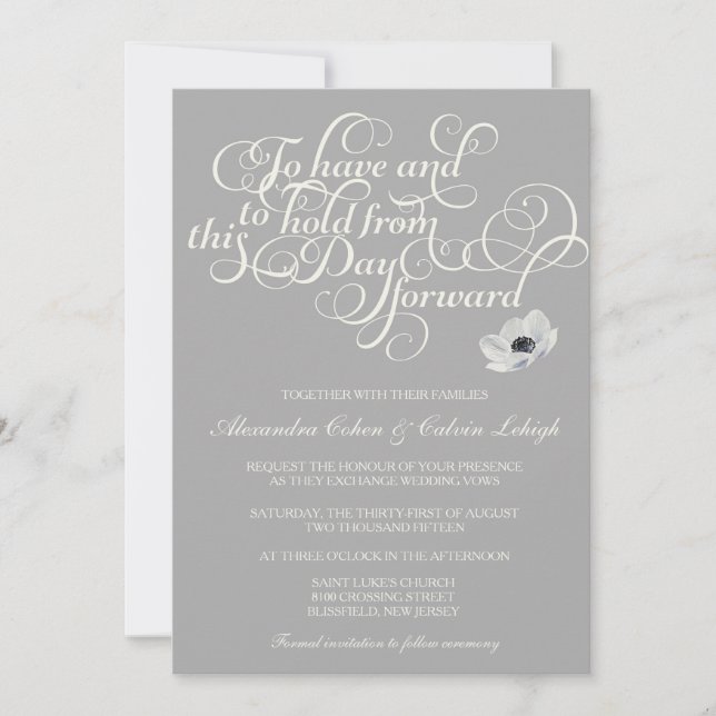 Elégante invitation au mariage avec Anemone, gris (Devant)
