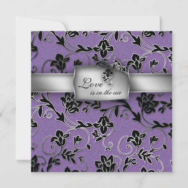 Elégante invitation au mariage Silver Purple Flora (Devant)
