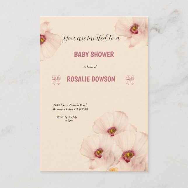 Elégante Invitation Baby shower Floral (Devant)