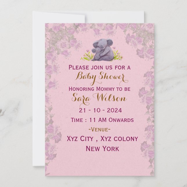 Elégante Invitation Baby shower Floral (Devant)