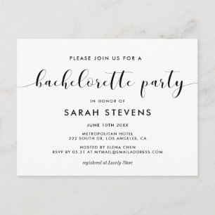 Elégante invitation Bachelorette Party noir blanc