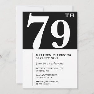 Elégante invitation Black White 79e anniversaire