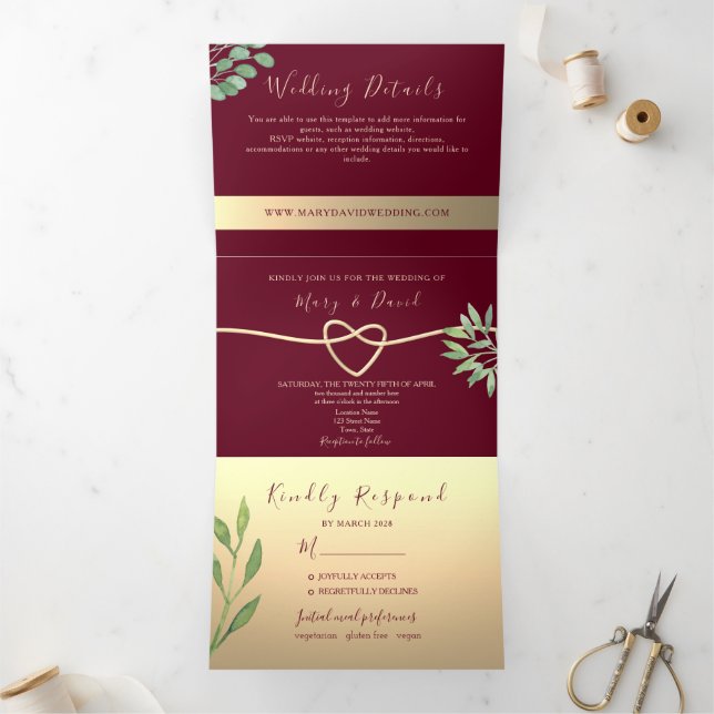 Élégante Invitation Bourgogne Tri-Fold (Intérieur)