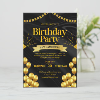 Elégante Invitation d'anniversaire noir et or | Im