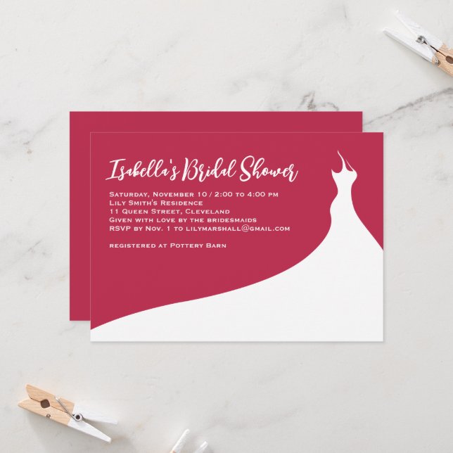 Élégante invitation de douche nuptiale viva magent (Devant/Arrière en situation)