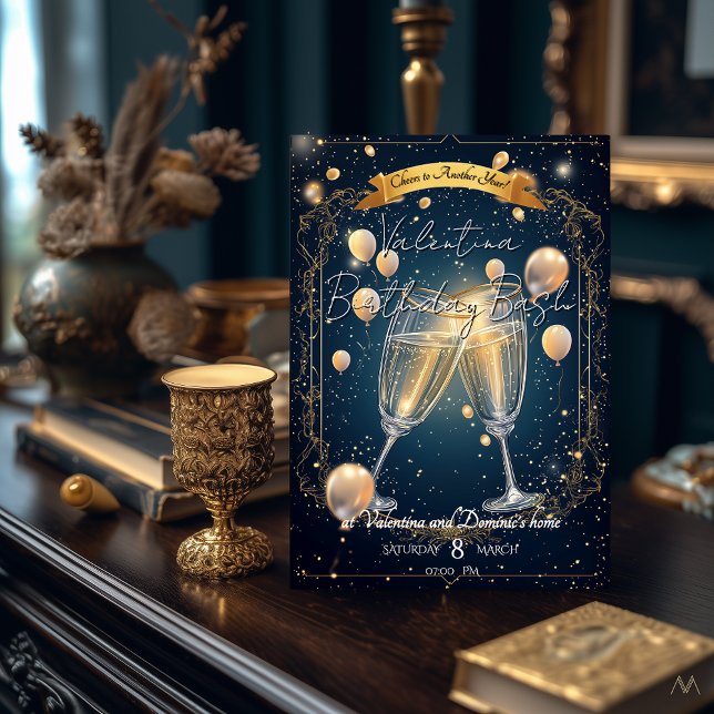 Elégante Invitation de fête d'anniversaire Champag (Créateur téléchargé)