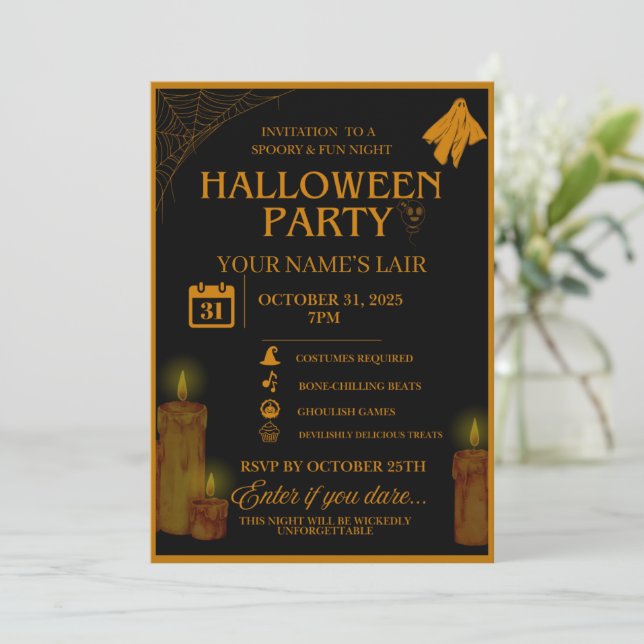 Elégante Invitation de fête d'Halloween - Nuit Éff (Debout devant)