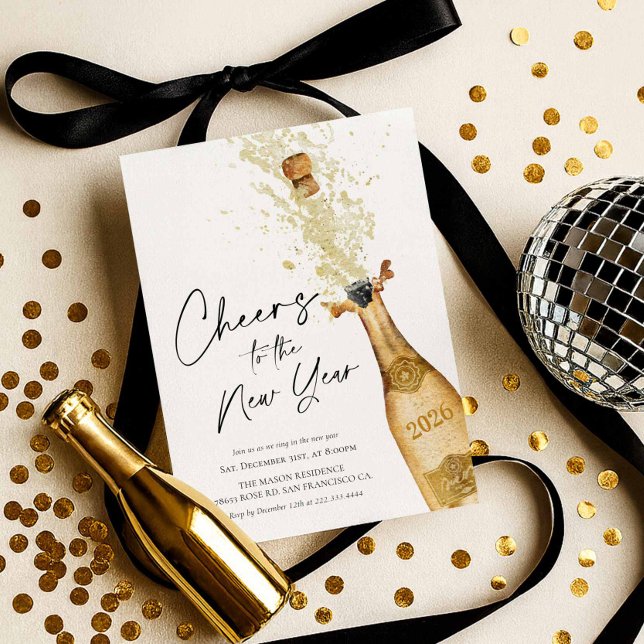 Élégante invitation de fête du Nouvel An (New Years Black and Gold Invitation)