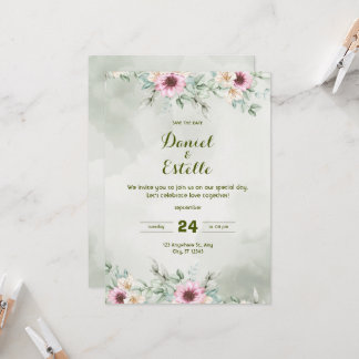 Élégante invitation de mariage à l'aquarelle flora