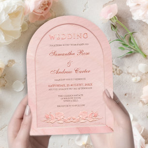 Élégante invitation de mariage à l'arche en rose g