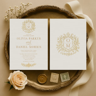 Élégante invitation de mariage à monogramme floral