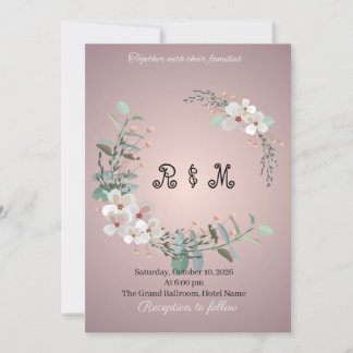 Élégante invitation de mariage à monogramme floral