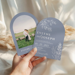 Élégante invitation de mariage arquetypée bleu pou