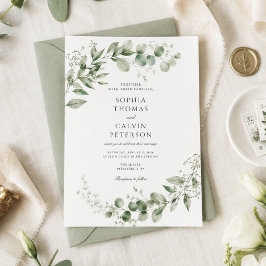 Élégante invitation de mariage au eucalyptus aquar