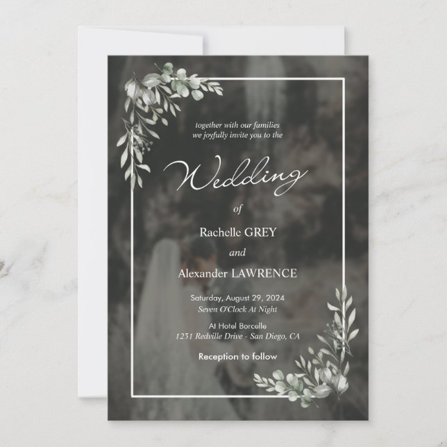 Elégante invitation de mariage avec Eucalyptus Des (Devant)