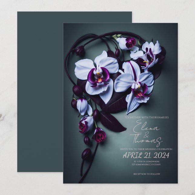 Elégante invitation de mariage avec Orchidée viole (Devant / Derrière)