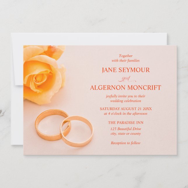 Elégante invitation de mariage avec rose (Devant)
