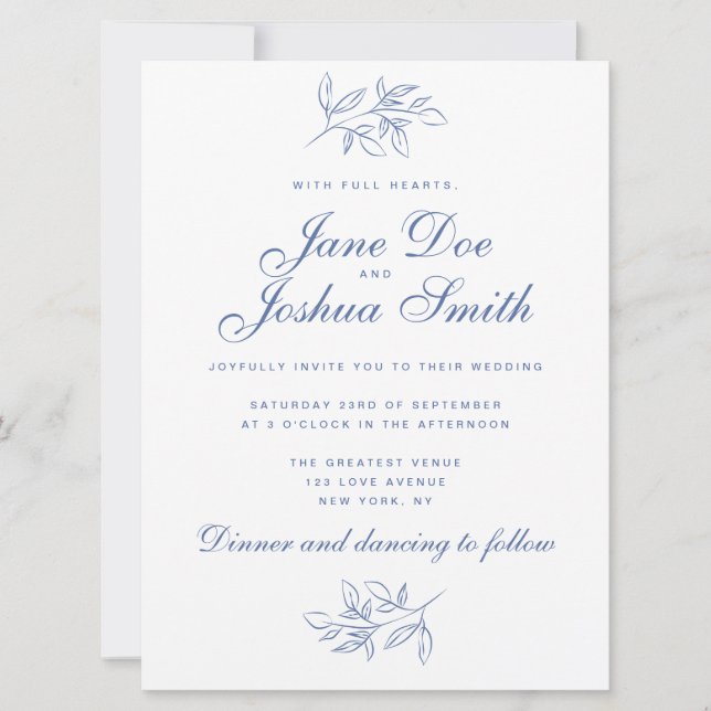 Elégante invitation de mariage avec verdure (Devant)