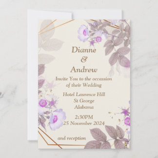 Elégante invitation de mariage, beige, violet