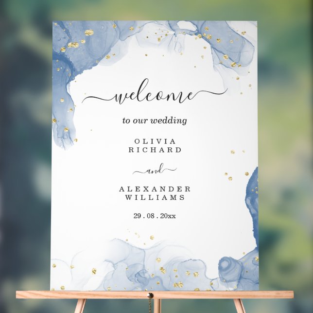 Elégante invitation de mariage Bleu et minimal or (Neutre)