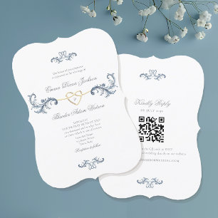 Élégante invitation de mariage bleu poussiéreux av
