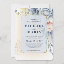 Élégante invitation de mariage bleue et florale en