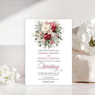 Élégante invitation de mariage bohème rouge blanc