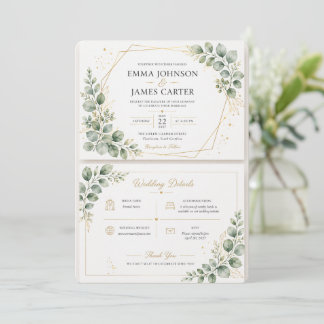 Élégante invitation de mariage botanique vert saug