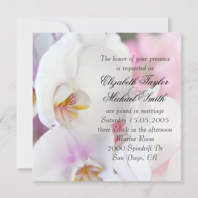 Elégante invitation de mariage d'orchidée blanche  (Devant)