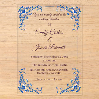 Élégante invitation de mariage en acrylique à fleu
