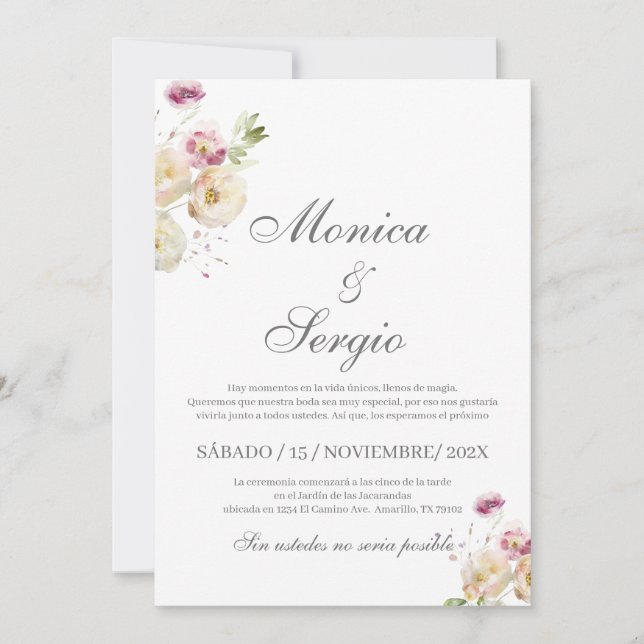 Elégante invitation de mariage en espagnol (Devant)