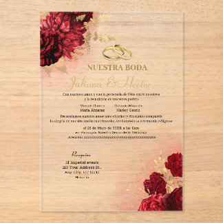 Élégante Invitation de Mariage Fleur Rouge Nuestra