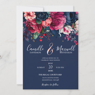 Élégante invitation de mariage florale à l'aquarel
