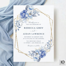 Élégante invitation de mariage florale bleu poussi