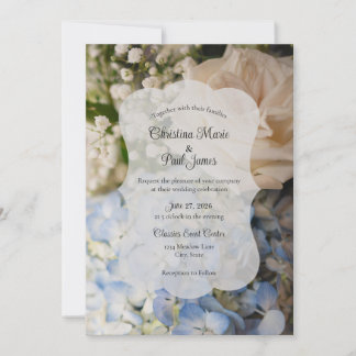 Élégante invitation de mariage florale bleue et bl